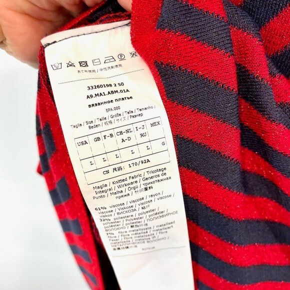 Marella Red Black Zig Zag Stripe Metallic Knit Mini Dress sz M 70s style - Picture 4 of 7